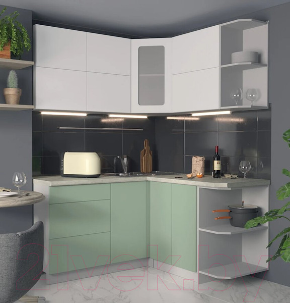 Изображение товара Кухонный гарнитур Интерлиния Мила Матте 1.5x1.6 А правая (белый/мята/опал светлый)