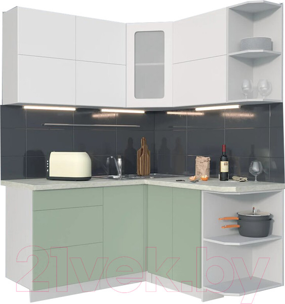 Изображение товара Кухонный гарнитур Интерлиния Мила Матте 1.5x1.6 А правая (белый/мята/опал светлый)