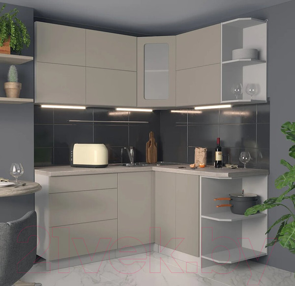 Изображение товара Кухонный гарнитур Интерлиния Мила Матте 1.5x1.7 А правая (луна/луна/травертин серый)