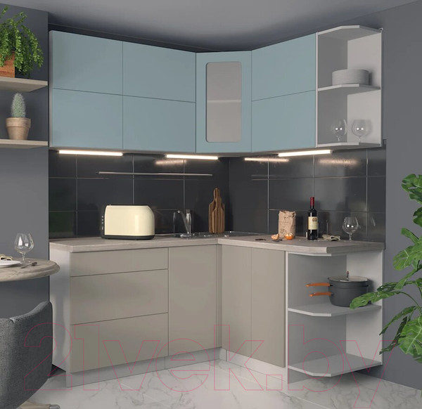 Изображение товара Кухонный гарнитур Интерлиния Мила Матте 1.5x1.7 А правая (океан/луна/травертин серый)