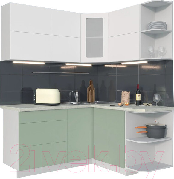 Изображение товара Кухонный гарнитур Интерлиния Мила Матте 1.5x1.7 А правая (белый/мята/опал светлый)