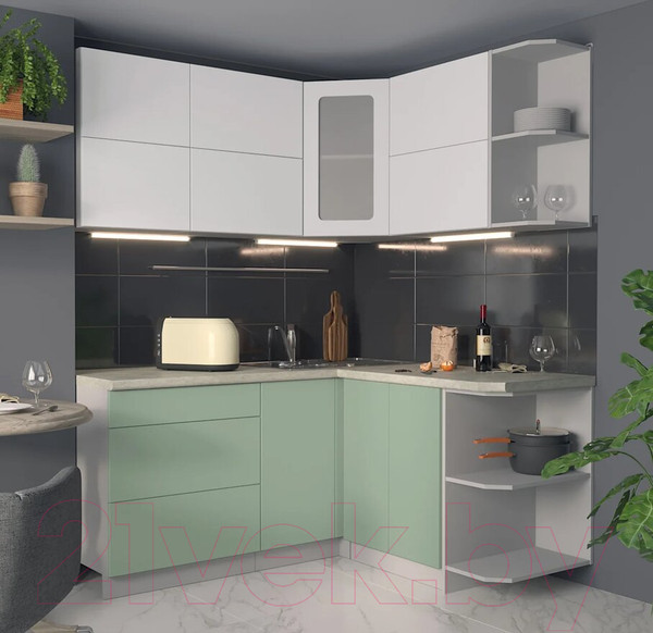 Изображение товара Кухонный гарнитур Интерлиния Мила Матте 1.5x1.7 А правая (белый/мята/опал светлый)