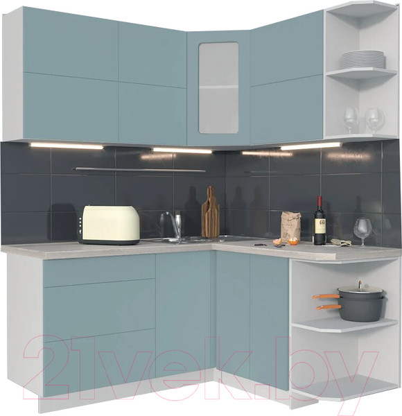 Изображение товара Кухонный гарнитур Интерлиния Мила Матте 1.5x1.7 А правая (океан/океан/травертин серый)