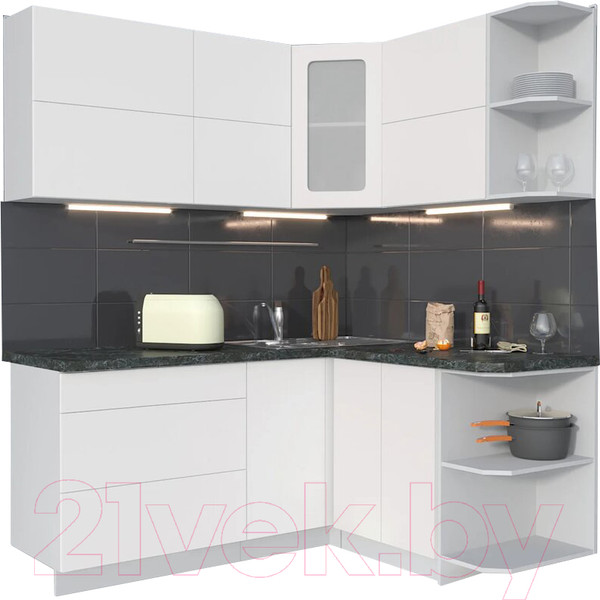 Изображение товара Кухонный гарнитур Интерлиния Мила Матте 1.5x1.8 А правая (белый/белый/кастилло тёмный)