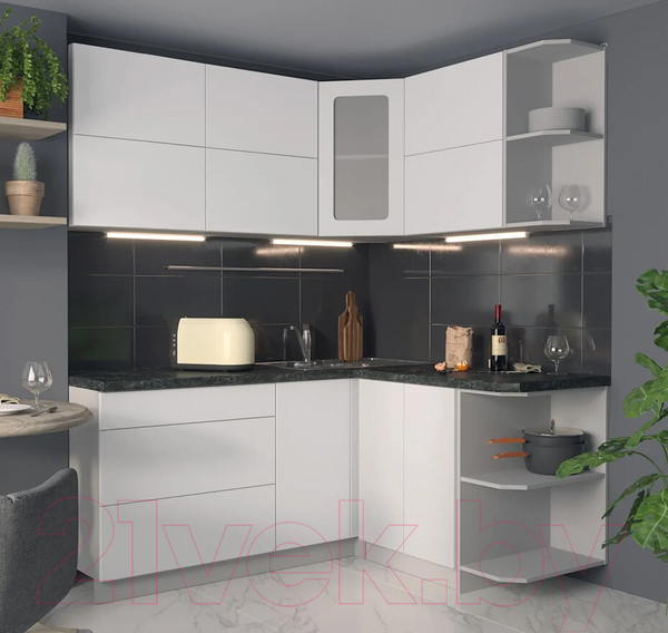 Изображение товара Кухонный гарнитур Интерлиния Мила Матте 1.5x1.8 А правая (белый/белый/кастилло тёмный)
