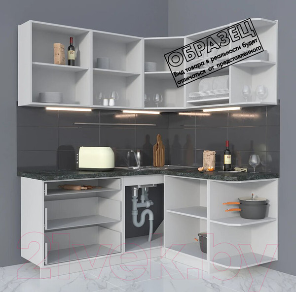 Изображение товара Кухонный гарнитур Интерлиния Мила Матте 1.5x1.8 А правая (луна/луна/травертин серый)