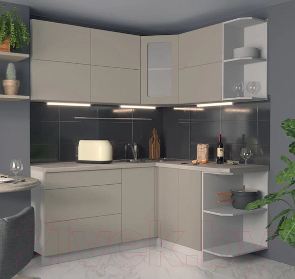 Изображение товара Кухонный гарнитур Интерлиния Мила Матте 1.5x1.8 А правая (луна/луна/травертин серый)