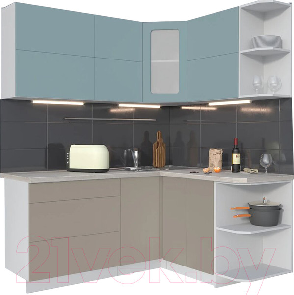 Изображение товара Кухонный гарнитур Интерлиния Мила Матте 1.5x1.8 А правая (океан/луна/травертин серый)