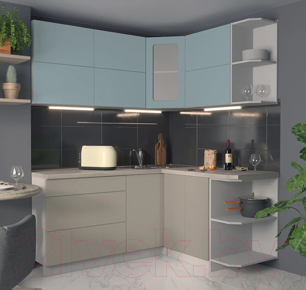 Изображение товара Кухонный гарнитур Интерлиния Мила Матте 1.5x1.8 А правая (океан/луна/травертин серый)