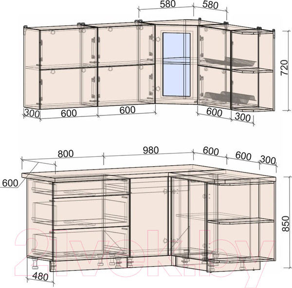 Изображение товара Кухонный гарнитур Интерлиния Мила Матте 1.5x1.8 А правая (белый/мята/опал светлый)
