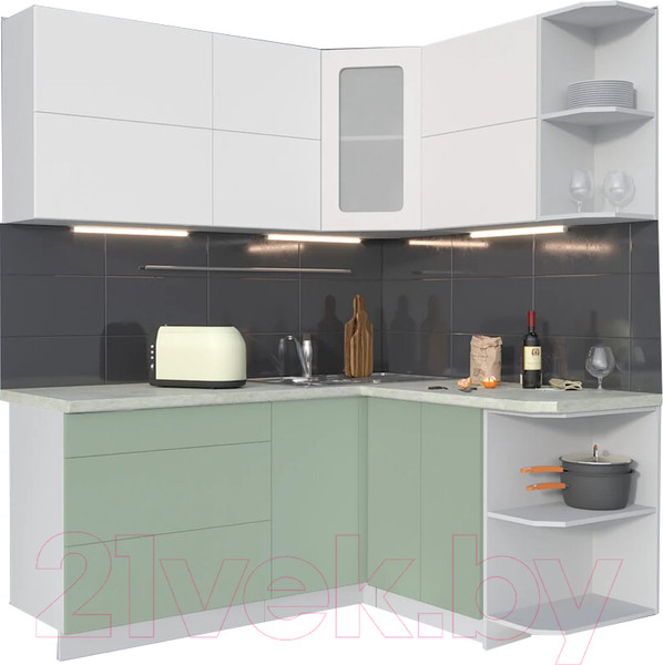 Изображение товара Кухонный гарнитур Интерлиния Мила Матте 1.5x1.8 А правая (белый/мята/опал светлый)
