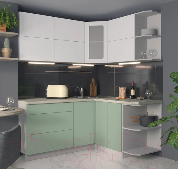 Изображение товара Кухонный гарнитур Интерлиния Мила Матте 1.5x1.8 А правая (белый/мята/опал светлый)