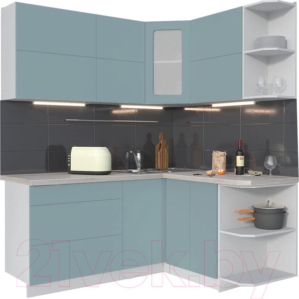 Изображение товара Кухонный гарнитур Интерлиния Мила Матте 1.5x1.8 А правая (океан/океан/травертин серый)