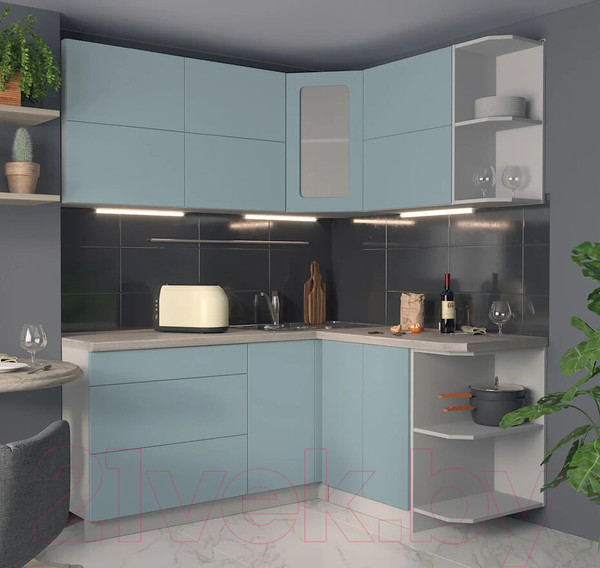 Изображение товара Кухонный гарнитур Интерлиния Мила Матте 1.5x1.8 А правая (океан/океан/травертин серый)