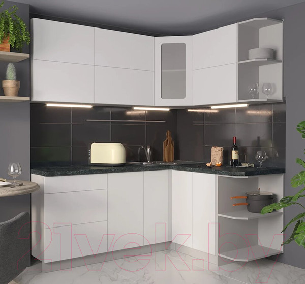 Изображение товара Кухонный гарнитур Интерлиния Мила Матте 1.5x1.9 А правая (белый/белый/кастилло тёмный)