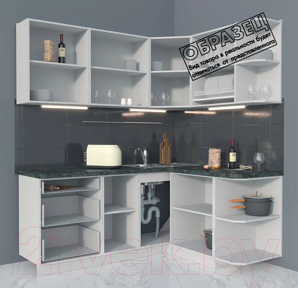 Изображение товара Кухонный гарнитур Интерлиния Мила Матте 1.5x1.9 А правая (белый/белый/опал светлый)