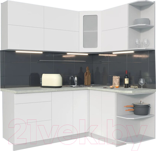 Изображение товара Кухонный гарнитур Интерлиния Мила Матте 1.5x1.9 А правая (белый/белый/опал светлый)