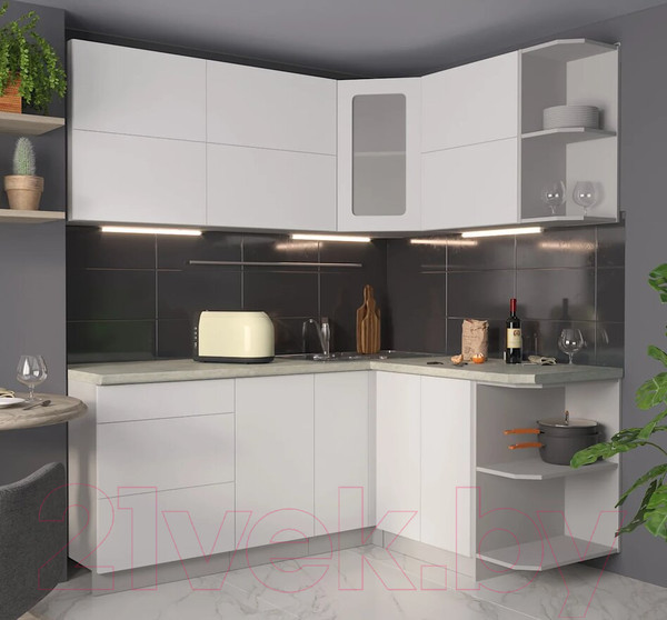 Изображение товара Кухонный гарнитур Интерлиния Мила Матте 1.5x1.9 А правая (белый/белый/опал светлый)