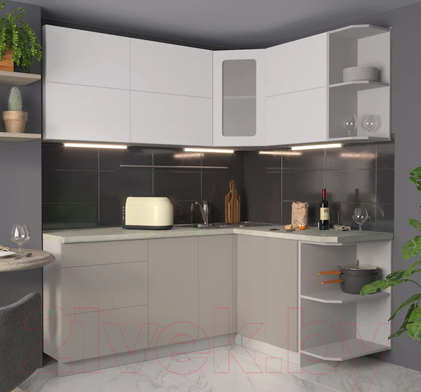 Изображение товара Кухонный гарнитур Интерлиния Мила Матте 1.5x1.9 А правая (белый/луна/опал светлый)