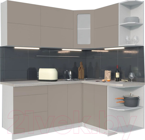 Изображение товара Кухонный гарнитур Интерлиния Мила Матте 1.5x1.9 А правая (луна/луна/травертин серый)