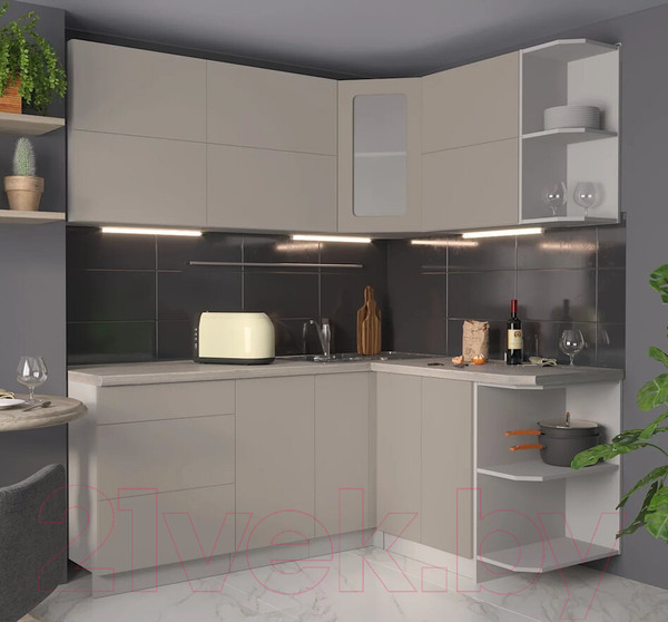 Изображение товара Кухонный гарнитур Интерлиния Мила Матте 1.5x1.9 А правая (луна/луна/травертин серый)