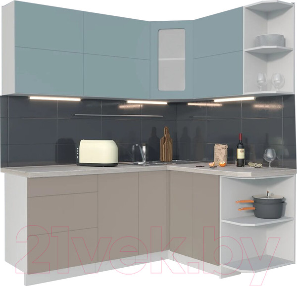 Изображение товара Кухонный гарнитур Интерлиния Мила Матте 1.5x1.9 А правая (океан/луна/травертин серый)