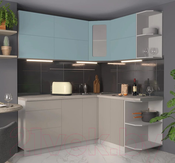 Изображение товара Кухонный гарнитур Интерлиния Мила Матте 1.5x1.9 А правая (океан/луна/травертин серый)