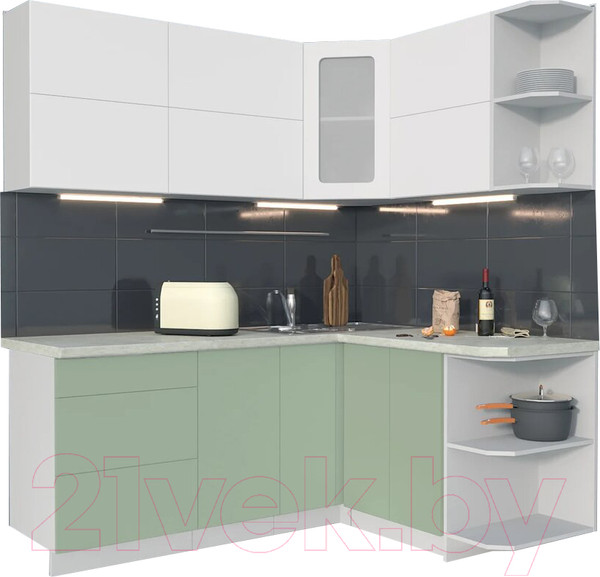 Изображение товара Кухонный гарнитур Интерлиния Мила Матте 1.5x1.9 А правая (белый/мята/опал светлый)
