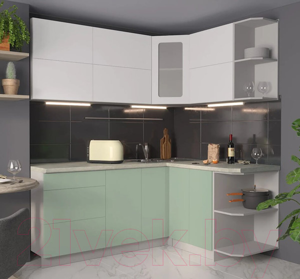 Изображение товара Кухонный гарнитур Интерлиния Мила Матте 1.5x1.9 А правая (белый/мята/опал светлый)