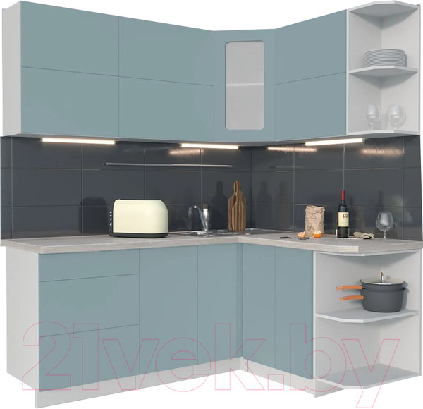 Изображение товара Кухонный гарнитур Интерлиния Мила Матте 1.5x1.9 А правая (океан/океан/травертин серый)