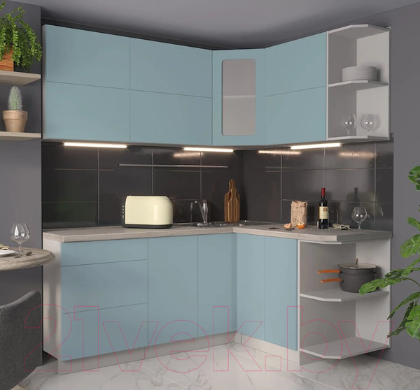 Изображение товара Кухонный гарнитур Интерлиния Мила Матте 1.5x1.9 А правая (океан/океан/травертин серый)