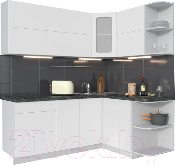 Изображение товара Кухонный гарнитур Интерлиния Мила Матте 1.5x2.0 А правая (белый/белый/кастилло тёмный)