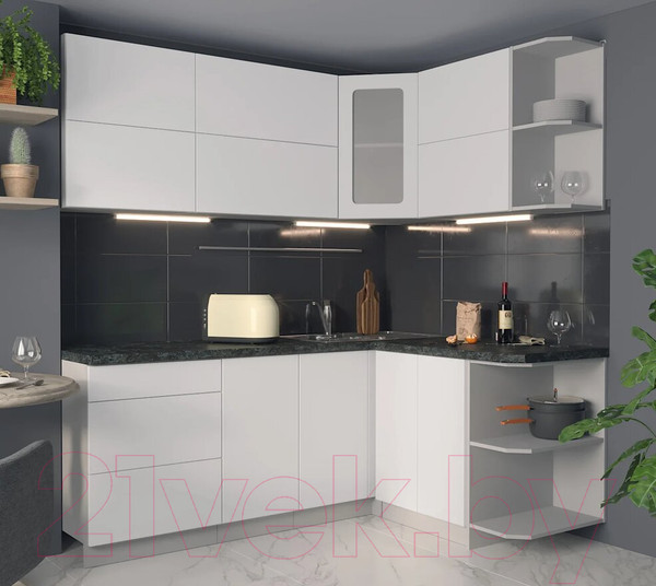 Изображение товара Кухонный гарнитур Интерлиния Мила Матте 1.5x2.0 А правая (белый/белый/кастилло тёмный)