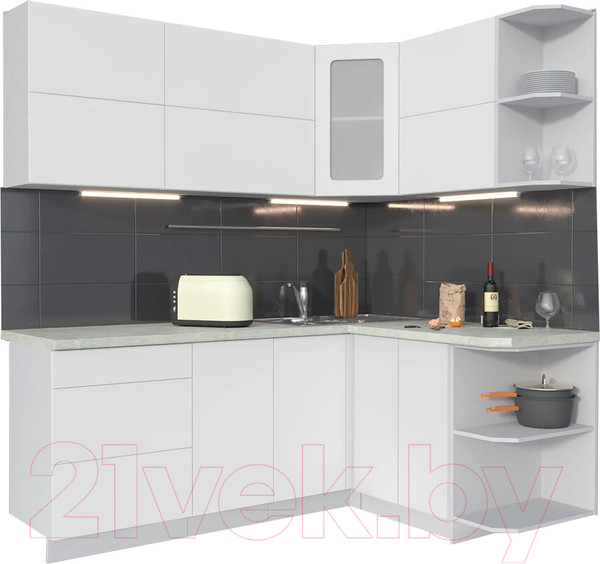 Изображение товара Кухонный гарнитур Интерлиния Мила Матте 1.5x2.0 А правая (белый/белый/опал светлый)