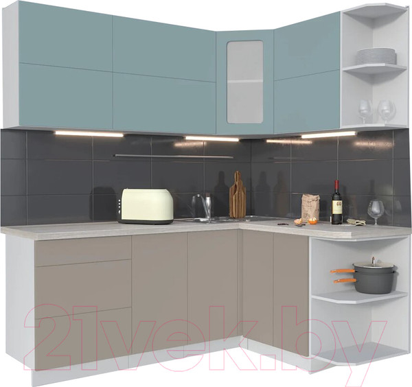 Изображение товара Кухонный гарнитур Интерлиния Мила Матте 1.5x2.0 А правая (океан/луна/травертин серый)