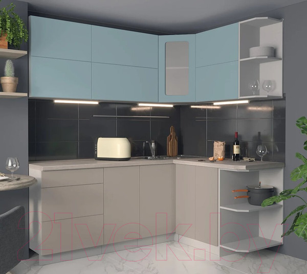 Изображение товара Кухонный гарнитур Интерлиния Мила Матте 1.5x2.0 А правая (океан/луна/травертин серый)