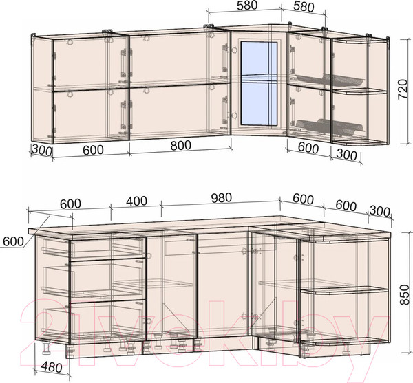 Изображение товара Кухонный гарнитур Интерлиния Мила Матте 1.5x2.0 А правая (белый/мята/опал светлый)