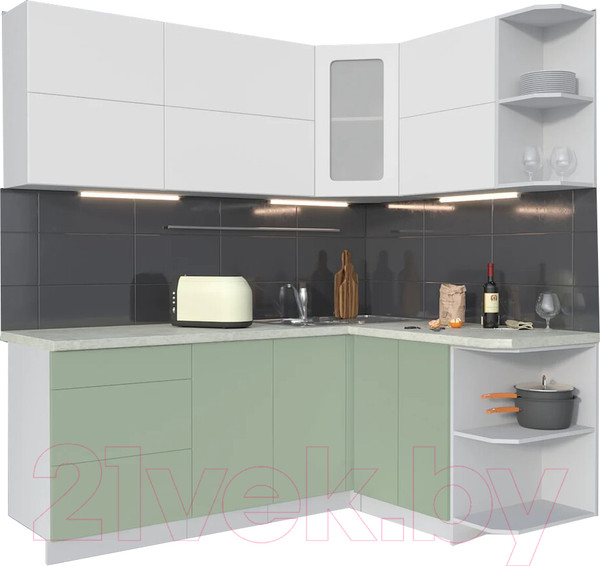 Изображение товара Кухонный гарнитур Интерлиния Мила Матте 1.5x2.0 А правая (белый/мята/опал светлый)