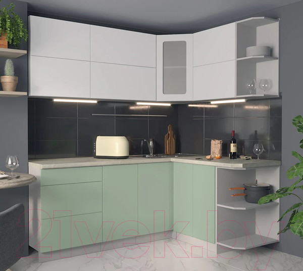 Изображение товара Кухонный гарнитур Интерлиния Мила Матте 1.5x2.0 А правая (белый/мята/опал светлый)
