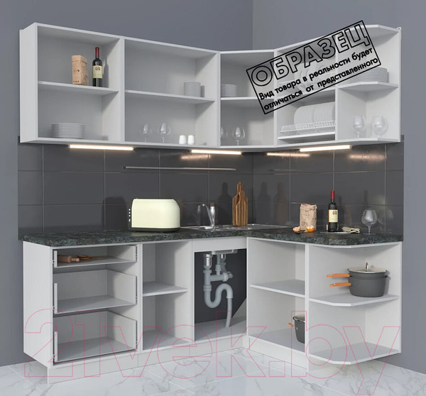 Изображение товара Кухонный гарнитур Интерлиния Мила Матте 1.5x2.0 А правая (океан/океан/травертин серый)