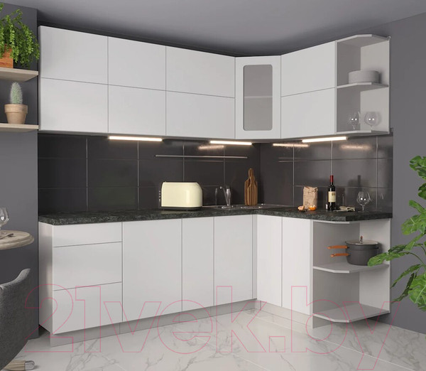 Изображение товара Кухонный гарнитур Интерлиния Мила Матте 1.5x2.3 А правая (белый/белый/кастилло тёмный)