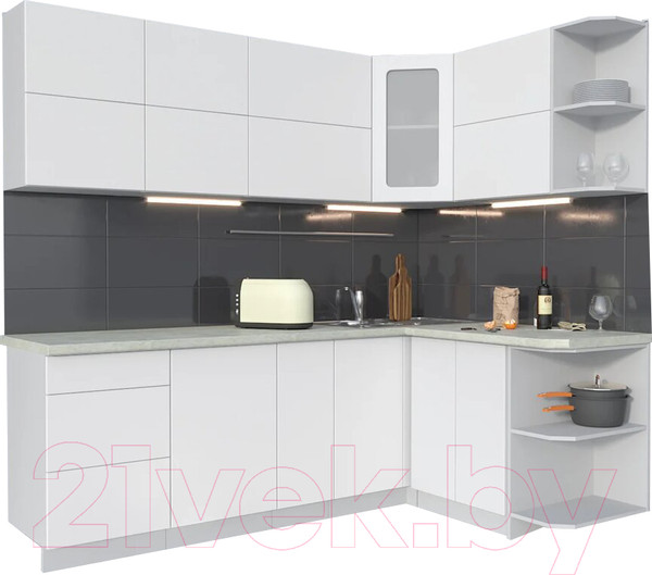 Изображение товара Кухонный гарнитур Интерлиния Мила Матте 1.5x2.3 А правая (белый/белый/опал светлый)