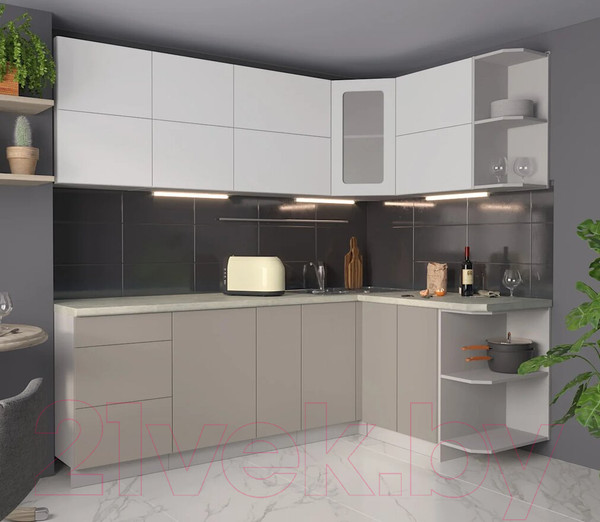 Изображение товара Кухонный гарнитур Интерлиния Мила Матте 1.5x2.3 А правая (белый/луна/опал светлый)