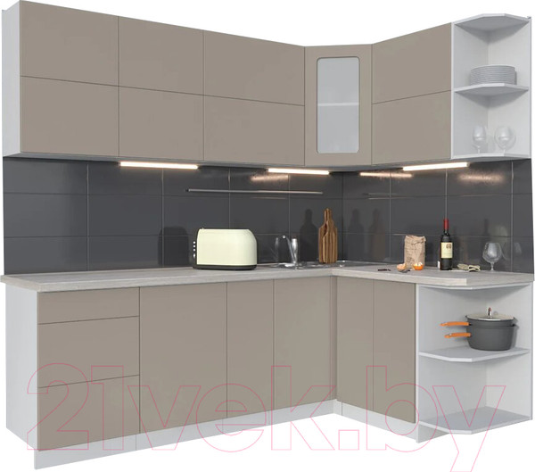 Изображение товара Кухонный гарнитур Интерлиния Мила Матте 1.5x2.3 А правая (луна/луна/травертин серый)