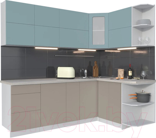Изображение товара Кухонный гарнитур Интерлиния Мила Матте 1.5x2.3 А правая (океан/луна/травертин серый)