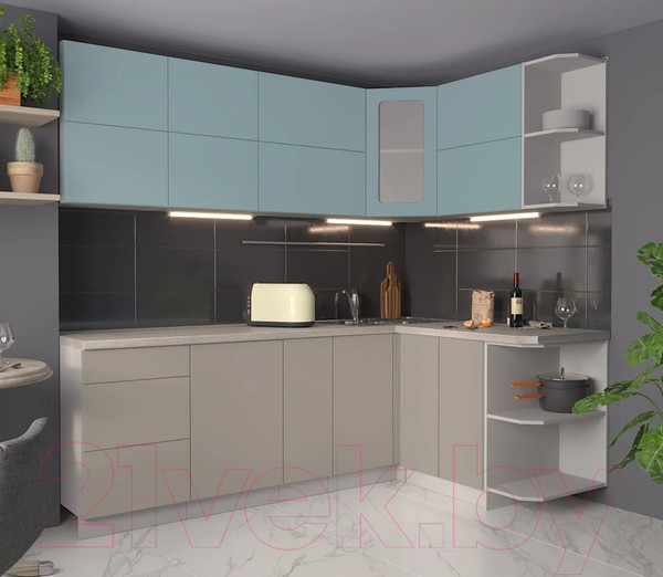 Изображение товара Кухонный гарнитур Интерлиния Мила Матте 1.5x2.3 А правая (океан/луна/травертин серый)