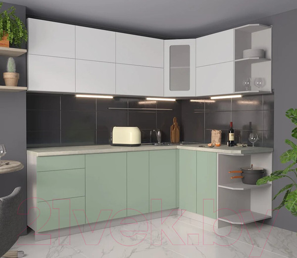 Изображение товара Кухонный гарнитур Интерлиния Мила Матте 1.5x2.3 А правая (белый/мята/опал светлый)