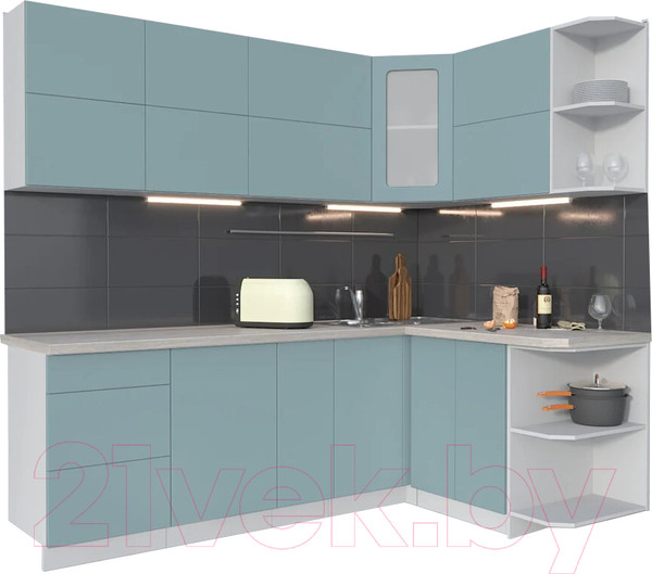 Изображение товара Кухонный гарнитур Интерлиния Мила Матте 1.5x2.3 А правая (океан/океан/травертин серый)