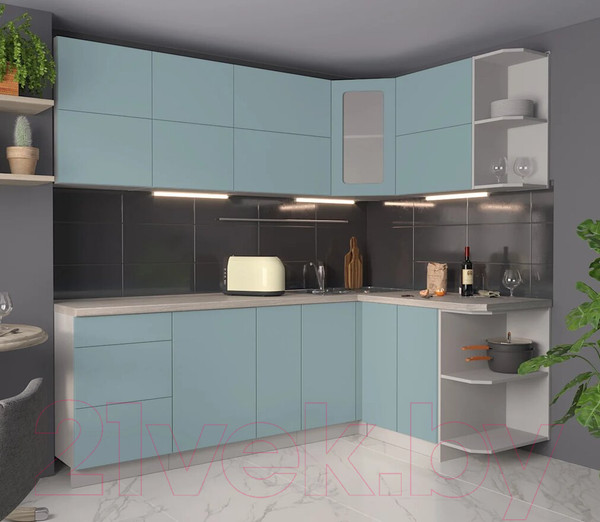 Изображение товара Кухонный гарнитур Интерлиния Мила Матте 1.5x2.3 А правая (океан/океан/травертин серый)