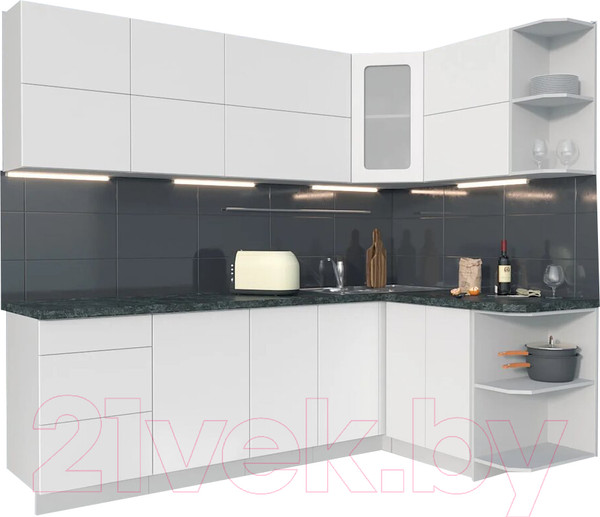 Изображение товара Кухонный гарнитур Интерлиния Мила Матте 1.5x2.4 А правая (белый/белый/кастилло тёмный)